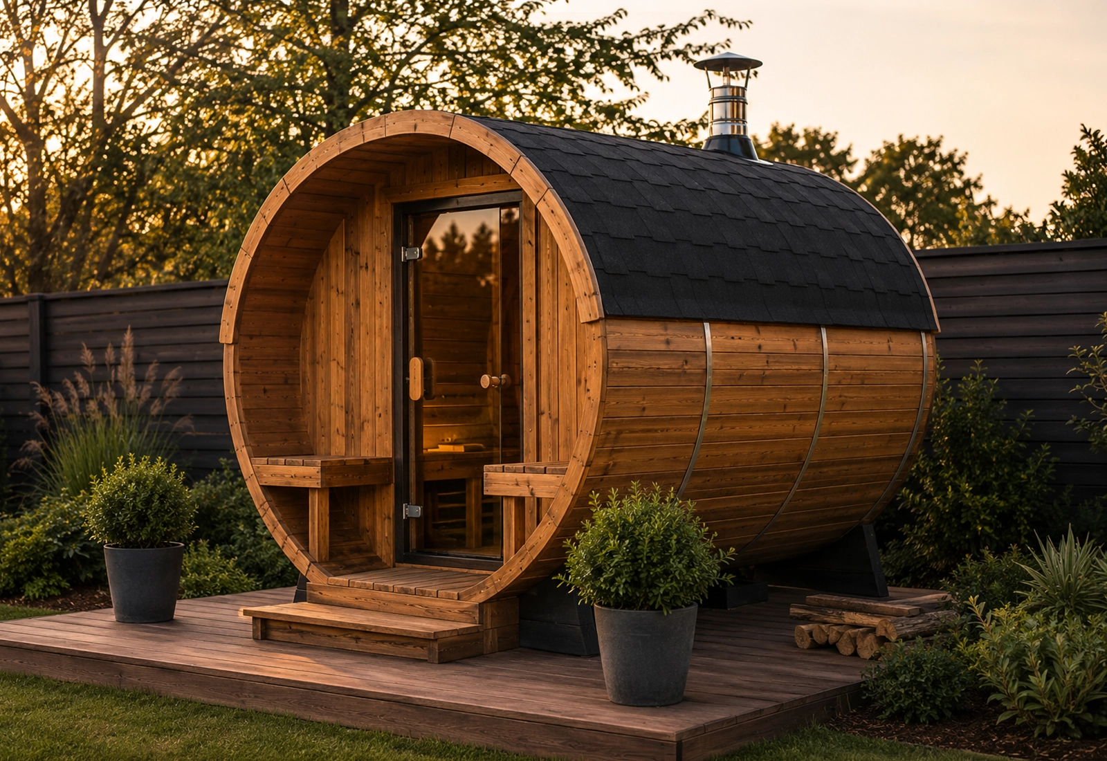 Barrel outdoor sauna